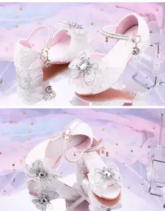 Meninas elegantes crianças sapatos de cristal verão glitter sapatos salto alto