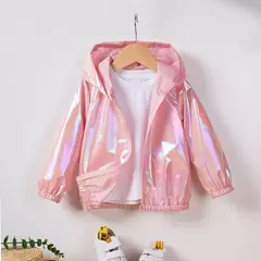 Jaqueta com capuz fino monocromático para menina, poliéster, roupa diária con - loja online