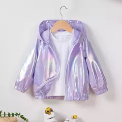 Jaqueta com capuz fino monocromático para menina, poliéster, roupa diária con na internet