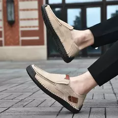Sapatos masculinos casuais confortáveis deslizamento em mocassins de couro apar