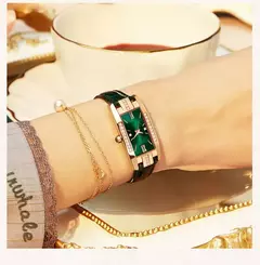 Relógios das mulheres Moda Square Ladies Quartz Watch Bracelet Set Dial Verde S - loja online
