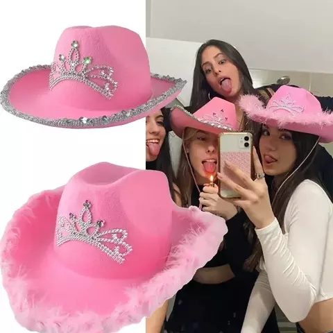Chapéus de cowboy rosa para mulheres, meninas, aba larga, chapéus ocidentais, - comprar online