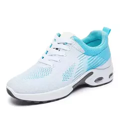 Imagem do Sapatos esportivos de malha feminina rendas respirável salto plano casual corre