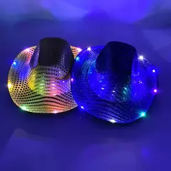 Blinky led luz cowboy cowgirl chapéu piscando boné brilhante chapéu carnaval