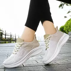 Sapatos casuais com renda para mulheres, leve, sola grossa, exercícios, esporte