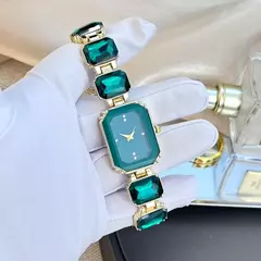 Feminino grande seção strass corrente retangular cor caso strass dial moda - Show Drop