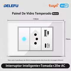 DELEFU 4*2 Vidro Temperado Branco Tomada Padrão Brasil com Dupla USB Tipo C Tom - loja online
