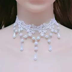 Colar de pingente branco gótico para mulheres, gargantilha de renda, joia para casamento