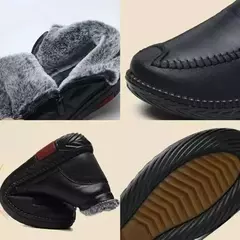 Imagem do Botas de neve de inverno mulheres bota de tornozelo retro couro do plutônio mãe sapatos de pelúcia quente confortável zíper à prova dwaterproof água calçados femininos botas mujer