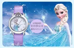 Elsa Princess Watch for Kids, pulseira de couro, relógios de pulso infantis fof