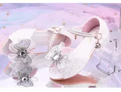 Meninas elegantes crianças sapatos de cristal verão glitter sapatos salto alto - Show Drop