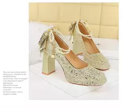 Banquete de casamento novo doce pérolas de um comprimento salto alto feminino s - comprar online
