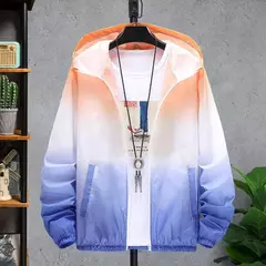 Jaqueta gradiente de cor masculina com capuz, corte-vento fino, gola alta. - comprar online