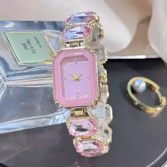 Feminino grande seção strass corrente retangular cor caso strass dial moda - comprar online