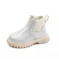 Outono crianças espelho botas de couro meninas malha botas curtas pequena princesa na internet