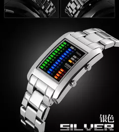 2020 nova moda binária relógio masculino digital led relógios de pulso eletrônico multifuncional relógios de aço preto