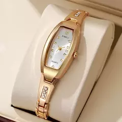 Nova moda de luxo tonneau pulseira relógios para mulher cristal aço inoxidáve - Show Drop