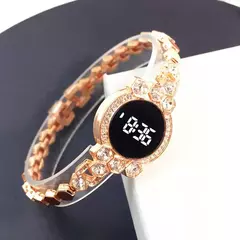 Relógio de pulso em aço inoxidável de luxo para mulheres, relógios de ouro