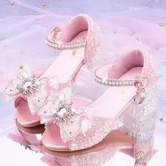 Meninas elegantes crianças sapatos de cristal verão glitter sapatos salto alto - comprar online