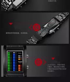 2020 nova moda binária relógio masculino digital led relógios de pulso eletrônico multifuncional relógios de aço preto - Show Drop