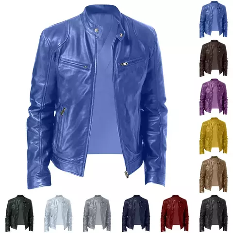 Jaqueta de couro de motocicleta masculina, casaco punk, gola alta, roupas seu melhor estilo - comprar online