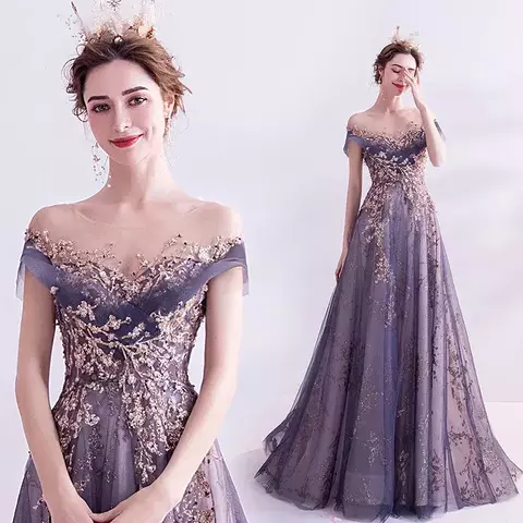 Vestidos de noite femininos de luxo vestidos roxos reunião anual aniversário e casamento - comprar online