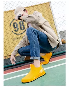 Imagem do Botas de cano curto masculino, botas de chuva monocromáticas, sapatos de pesca