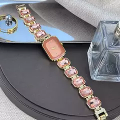Feminino grande seção strass corrente retangular cor caso strass dial moda - loja online