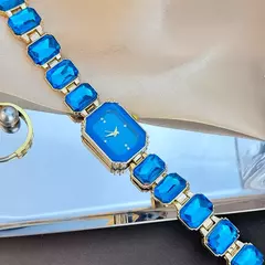Feminino grande seção strass corrente retangular cor caso strass dial moda