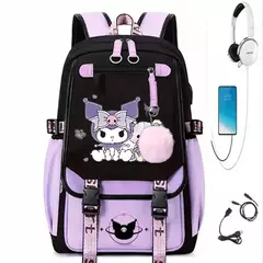 Purple Kuromi Melody School Bags para homens e mulheres, USB, Capacidade Laptop na internet
