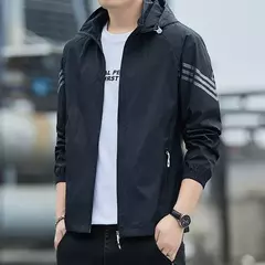Blusão impermeável com capuz masculino, jaqueta fina com zíper, protetor sola - Show Drop