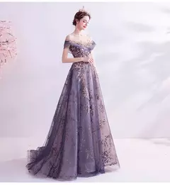 Vestidos de noite femininos de luxo vestidos roxos reunião anual aniversário e casamento - Show Drop