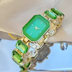 Feminino grande seção strass corrente retangular cor caso strass dial moda - comprar online