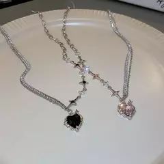 Y2k rosa cristal coração pingente colar feminino doce legal menina punk claví