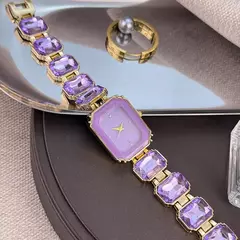 Feminino grande seção strass corrente retangular cor caso strass dial moda