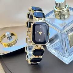 Feminino grande seção strass corrente retangular cor caso strass dial moda na internet