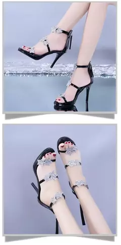 Imagem do Senhoras sapatos de salto alto elegante glitter coração brilhante padrão sapa