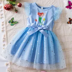 O vestido da pequena princesa sereia para menina, mangas voadoras, vestido de la