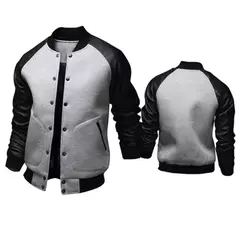 Imagem do Casacos de Beisebol Patchwork para Homens, Luva PU, Jaquetas com Gola Alta, Gold