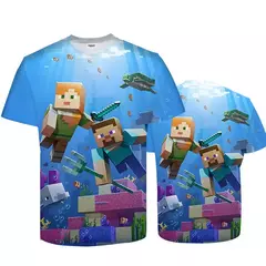 Imagem do 2025 3d mini minecraft jogo roupas meu mundo camiseta infantil manga curta verã