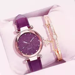 Relógios casuais femininos românticos estrelados céu relógio pulseira de couro - comprar online