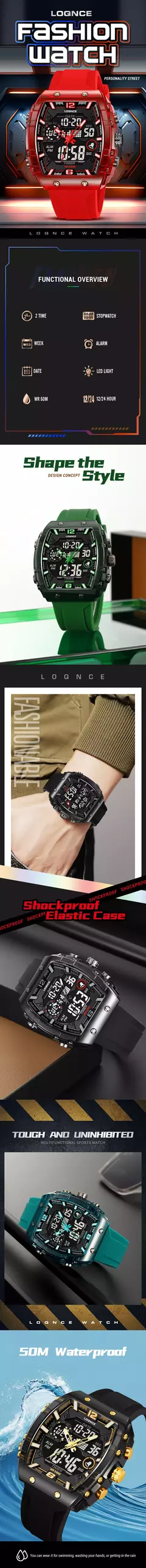 Loqnce 98003 masculino montre homme hora esporte relógios digital duplo tempo c na internet