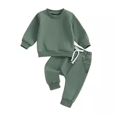 Imagem do Pudcoco bebê menino 2 peças roupa fofa cor sólida manga comprida moletom e ca