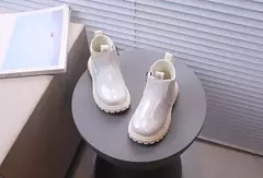 Outono crianças espelho botas de couro meninas malha botas curtas pequena princesa - Show Drop