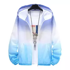 Jaqueta gradiente de cor masculina com capuz, corte-vento fino, gola alta. na internet