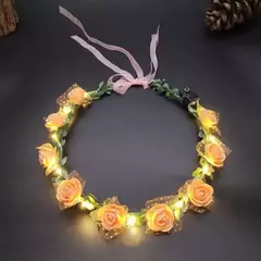 LED Light Foam Rose Flower Tiara Wreath, Guirlanda Hairbands, Meninas Coroa, Hea