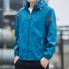Blusão impermeável com capuz masculino, jaqueta fina com zíper, protetor sola