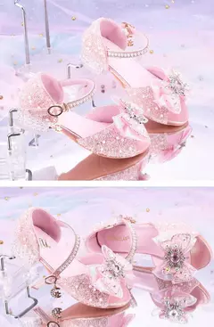 Imagem do Meninas elegantes crianças sapatos de cristal verão glitter sapatos salto alto