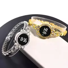 Imagem do Relógio de pulso em aço inoxidável de luxo para mulheres, relógios de ouro