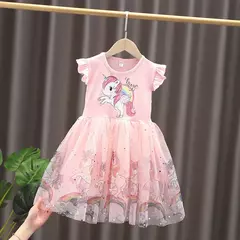 2024 novo unicórnio verão vestidos de princesa manga voadora crianças vestido - Show Drop